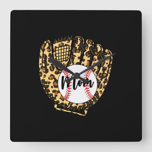 Baseball Mum Leopard Softball Mama Mother's Day 20 Square Wall Clock (Front)