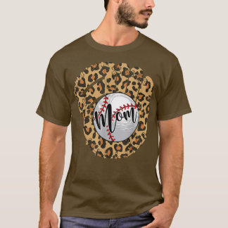 Baseball Mum Leopard  Softball Mama Mother's Day 2 T-Shirt