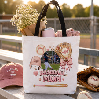 Baseball Mum Photo Collage Pink Bow Sports Tote Bag