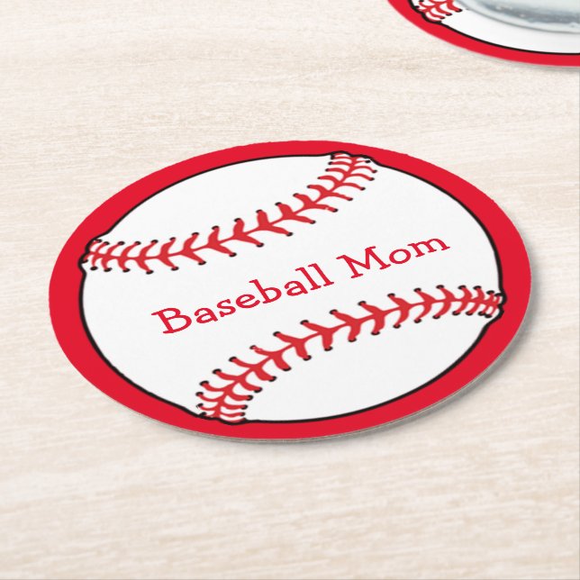 Baseball Mum Round Paper Coaster (Angled)