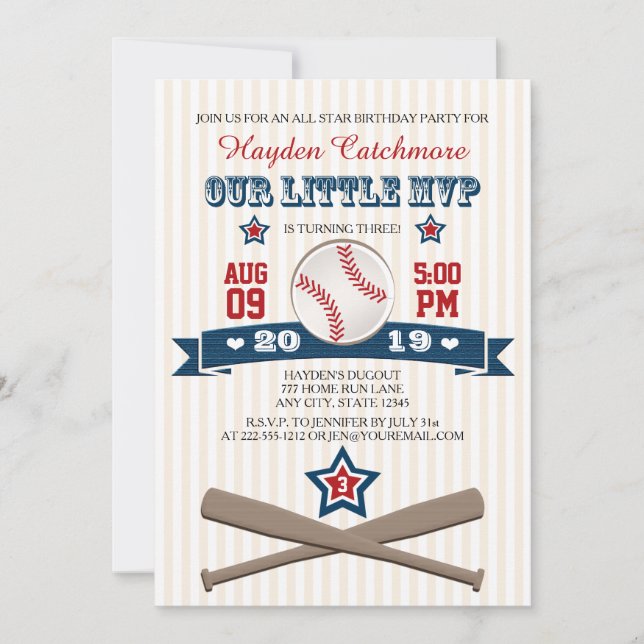 BASEBALL MVP BIRTHDAY INVITATION FOR CHILDREN (Front)