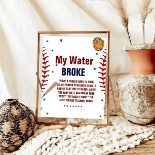 Baseball My water broke Baby Shower Game sign