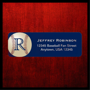 Baseball Name and Address Label with Monogram Blue