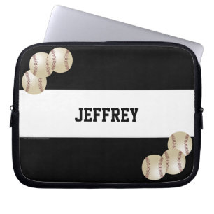 Baseball, Name, Black and White Computer Laptop Sleeve