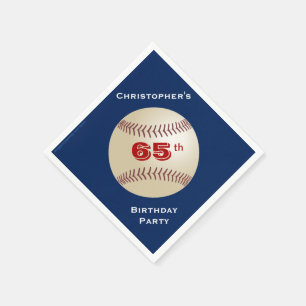 Baseball, Name, Blue 65th Birthday Party Paper Napkin