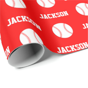 Baseball Name Pattern Red Wrapping Paper