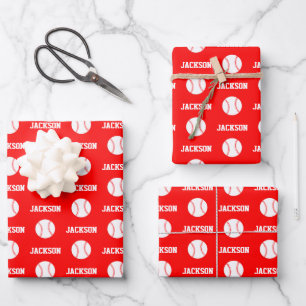 Baseball Name Pattern Red Wrapping Paper Sheet