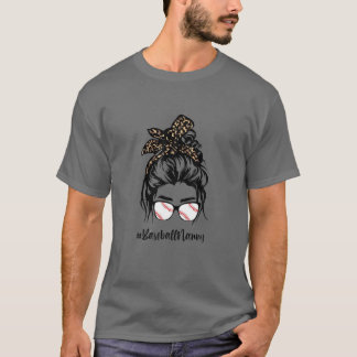Baseball Nanny Messy Hair Bun Leopard Women Mother T-Shirt