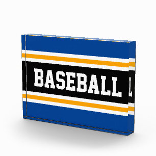 BASEBALL Navy Blue Black White Yellow Stripes Photo Block
