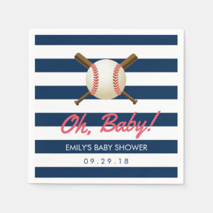 Baseball Navy Blue Stripes Sports Baby Shower Napkin
