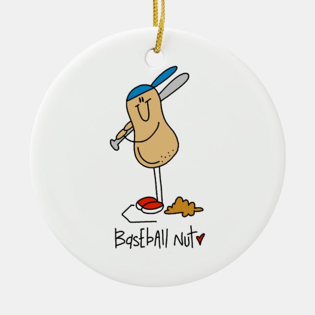 Baseball Nut T-shirts and Gifts Ceramic Tree Decoration (Front)