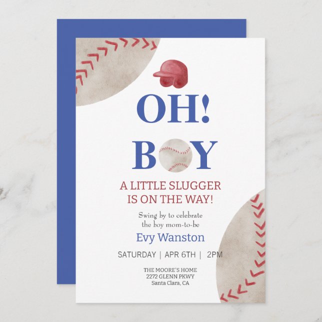 Baseball Oh, boy baby shower invitation (Front/Back)