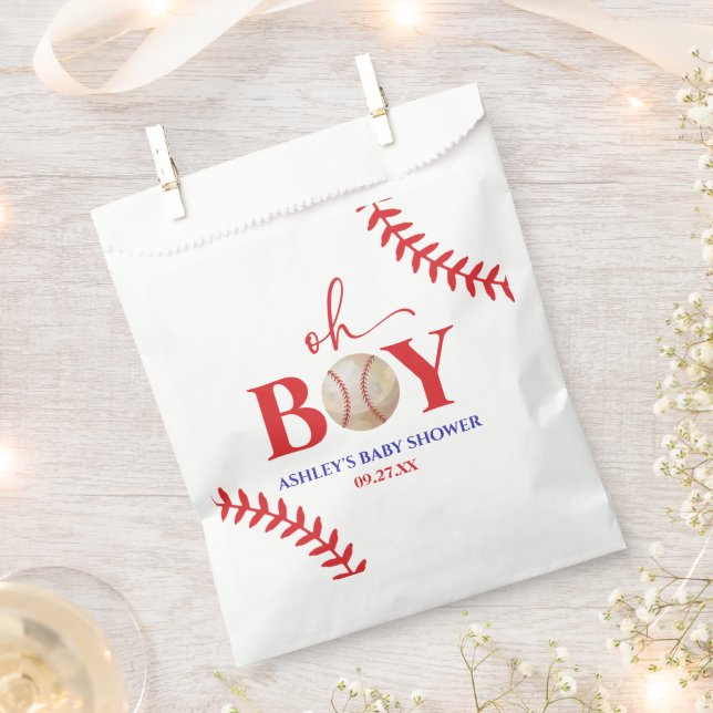 Baseball Oh Boy Brown White Baby Shower Favour Bags (Clipped)