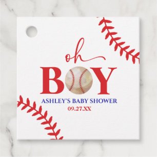 Baseball Oh Boy Red White Baby Shower Favour Tags