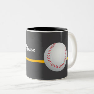 Baseball on a dark gray Background personalize Two-Tone Coffee Mug