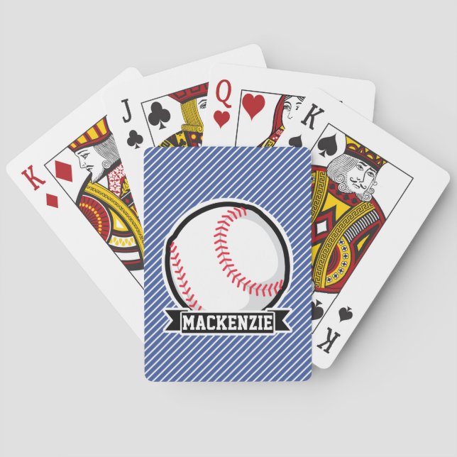 Baseball on Blue & White Stripes Playing Cards (Back)
