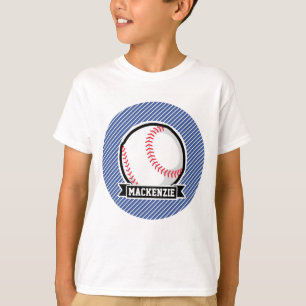 Baseball on Blue & White Stripes T-Shirt