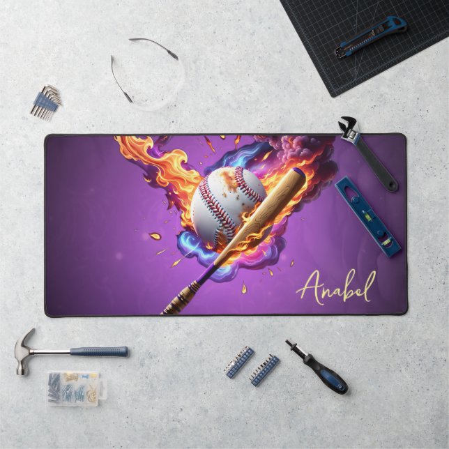 Baseball on Fire.  Desk Mat (Workstation)