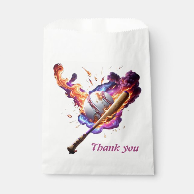 Baseball on Fire.  Favour Bags (Front)