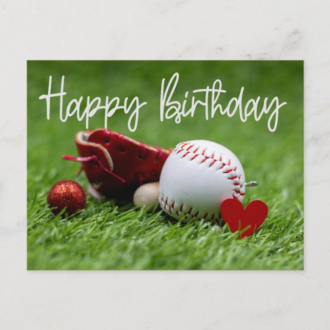 Baseball on Green grass with love  for Birthday  Postcard (Front)
