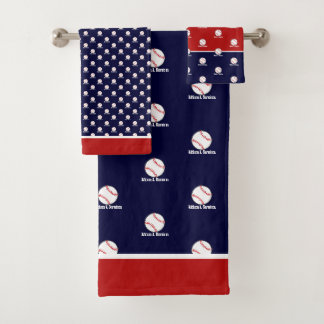 Baseball on Navy Blue Name Sports Room Boys Bath Towel Set