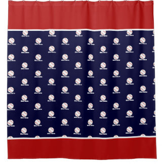 Baseball on Navy Blue  Name Sports Room Boys Shower Curtain