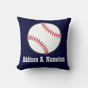 Baseball on Navy Blue Name Sports Room Boys Throw Cushion