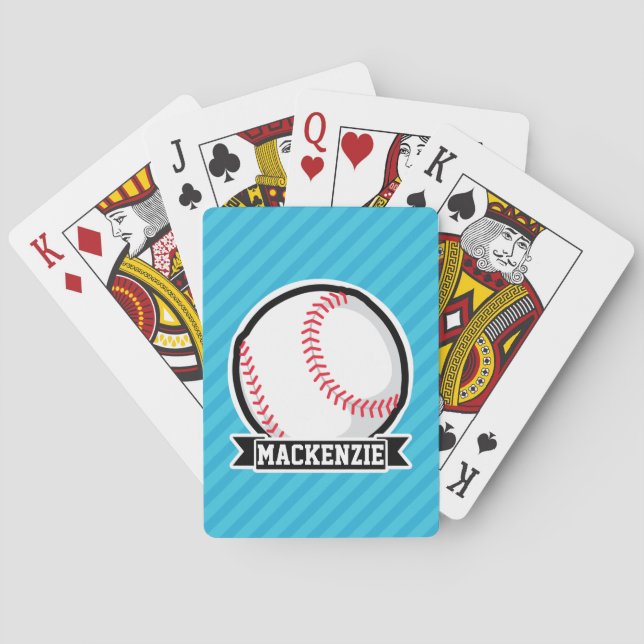 Baseball on Sky Blue Stripes Playing Cards (Back)