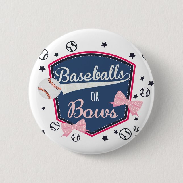 Baseball or bows Gender Reveal 6 Cm Round Badge (Front)