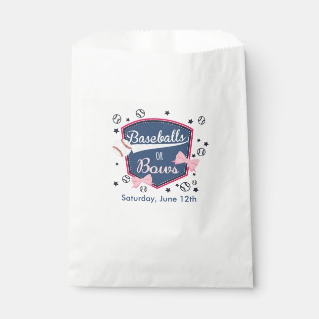 Baseball or bows Gender Reveal Favour Bags (Front)