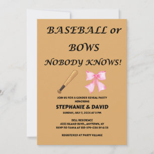 Baseball or Pink Bows Gender Reveal Party Invitation