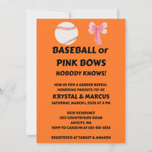 Baseball or Pink Bows Gender Reveal Party Invitation