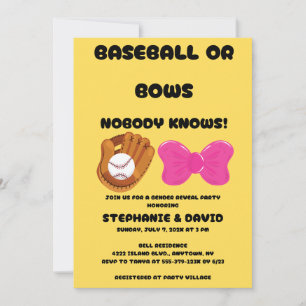 Baseball or Pink Bows Gender Reveal Party Invitation