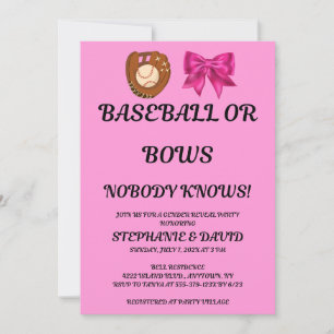 Baseball or Pink Bows Gender Reveal Party Invitation