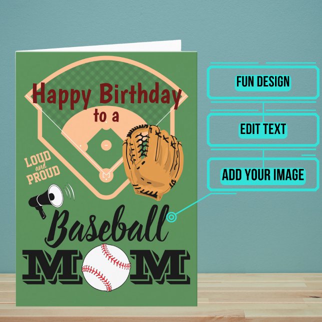 Baseball or Softball Mum Birthday Card (Mom is at every game and always there to shout her support.)