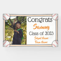 Baseball Orange & Black One Photo Graduation