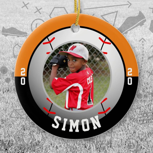 Baseball Orange Black Team Colours Ceramic Tree Decoration (Orange and Black Baseball Let's Go Team Ornament. Celebrate your high school or college athlete.)