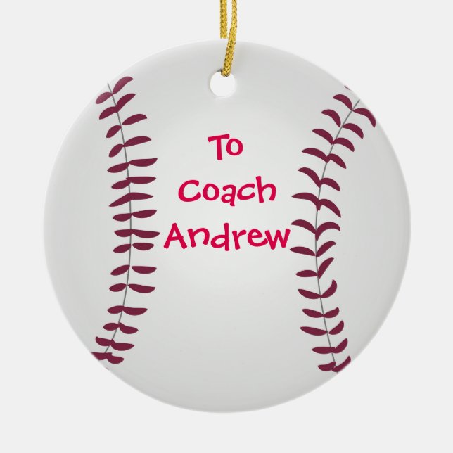 Baseball Ornament Personalised for Coach or Player (Front)