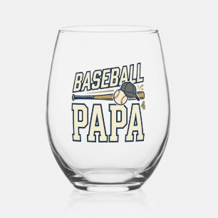 Baseball Papa Vintage Engraving Shirt Design_1 Stemless Wine Glass