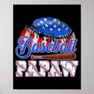 Baseball Papaw USA Flag Fathers Day Game Day Men Poster