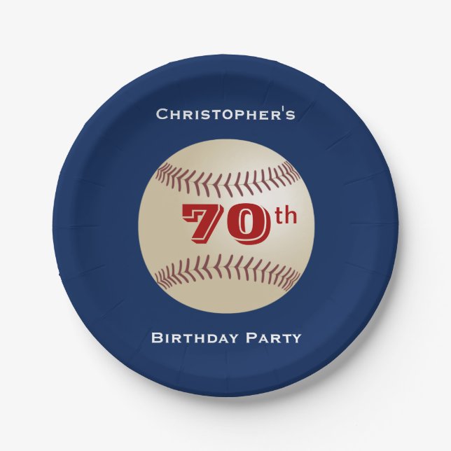 Baseball Paper Plates, 70th Birthday Party Plate (Front)