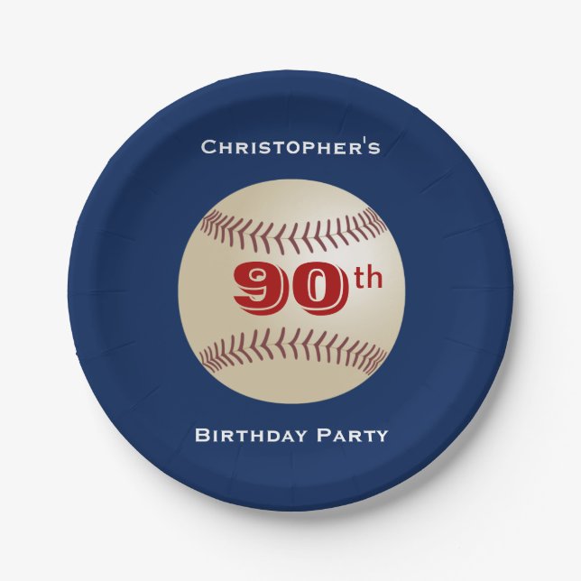 Baseball Paper Plates, 90th Birthday Party Paper Plate (Front)