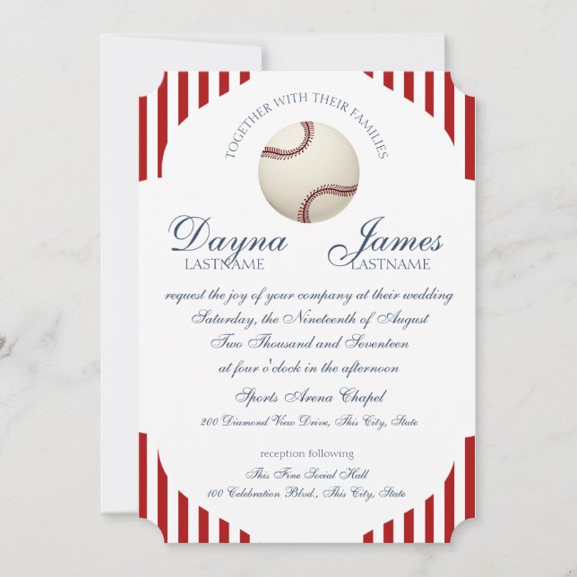 Baseball Park Stripes Wedding Invitation (Front)
