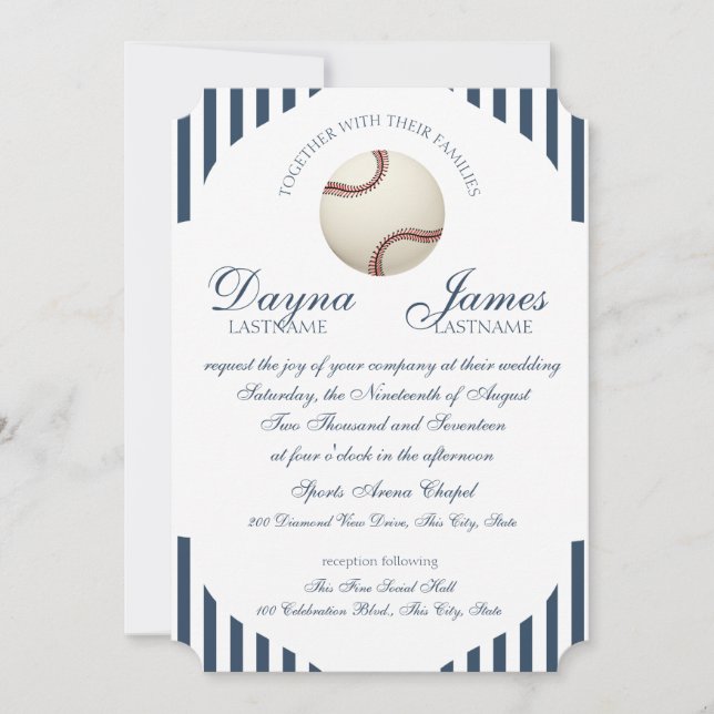 Baseball Park Stripes Wedding Invitation (Front)