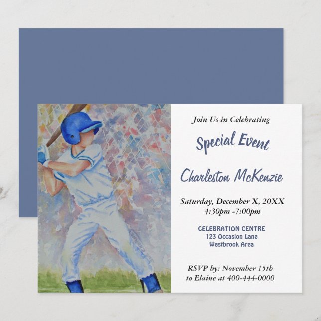 BASEBALL PARTY INVITATION (Front/Back)