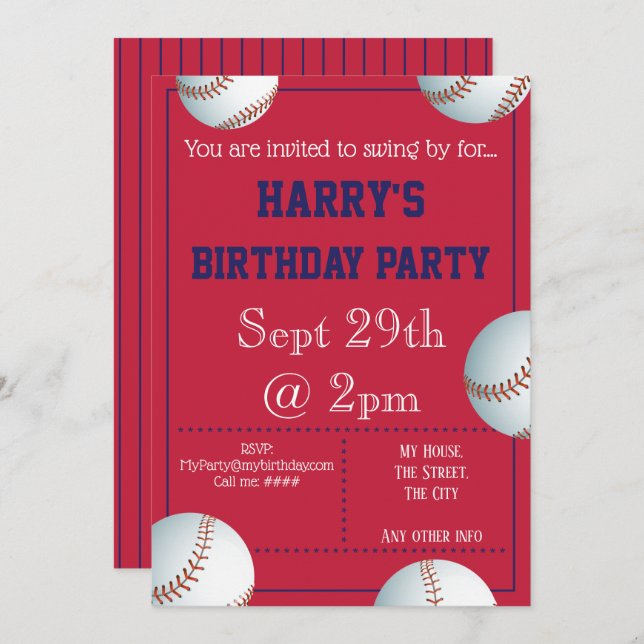 Baseball Party Invitation Editable (Front/Back)