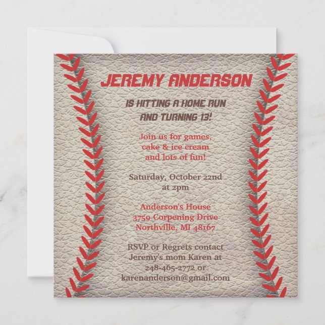 Baseball Party Invitations (Front)