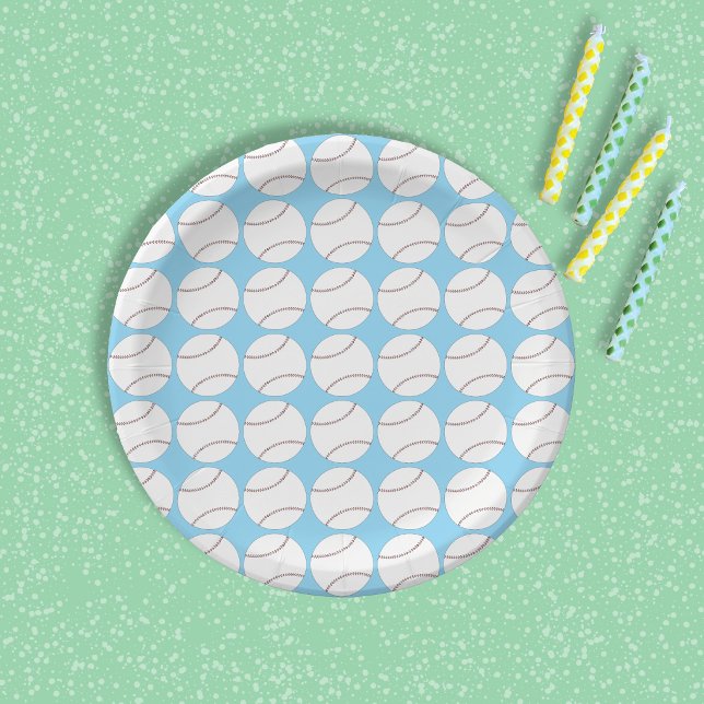Baseball Pattern Blue Paper Plate (Simple baseball pattern blue paper plate)