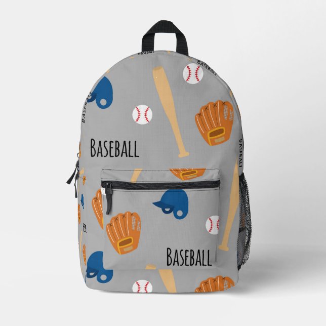 Baseball pattern (gray) printed backpack (Front)
