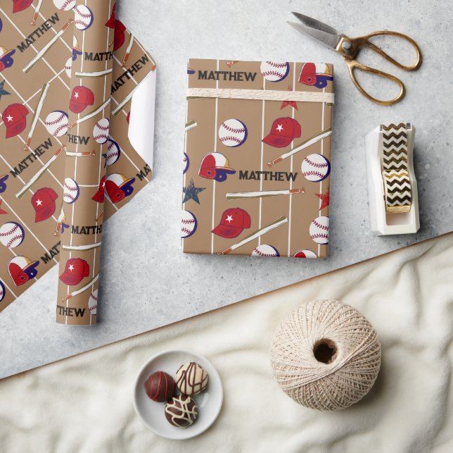Baseball Pattern Kids Name  Wrapping Paper (Crafts)